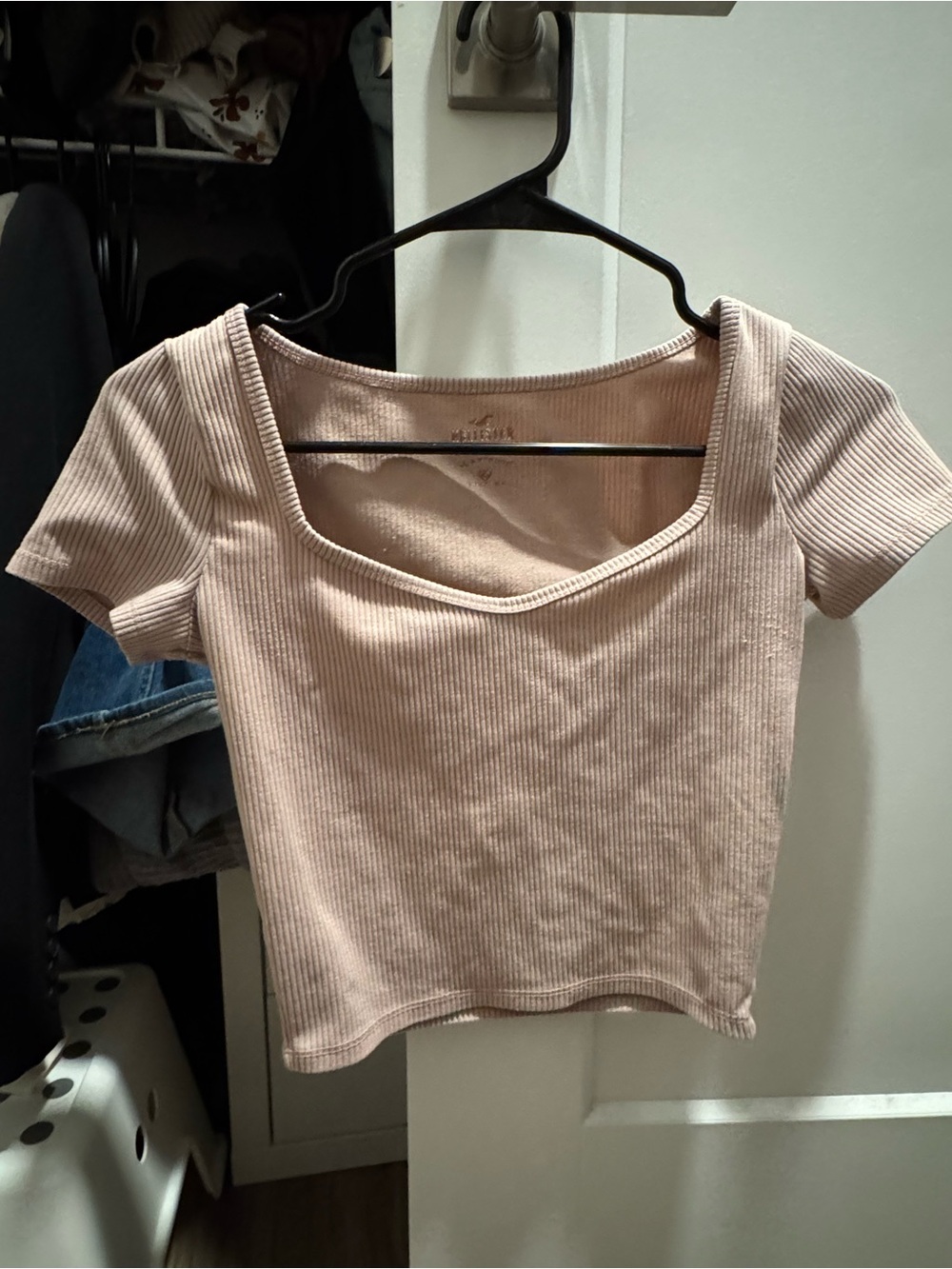 Ribbed Square-Neck Crop Top in Blush
